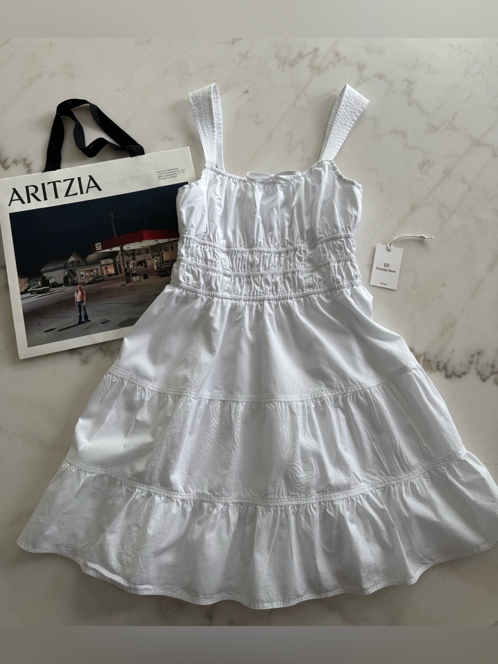 Aritiza Martine Popline Mini Tiered Dress in White, Size Medium